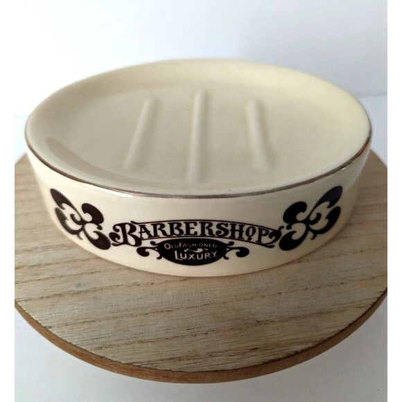 Vintage Franklin Toiletry Co Old Fashioned Luxury Barbershop Ceramic Soap Dish - Picture 2 of 8